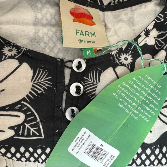NWT FARM Rio Macaw Elegance Long Sleeve Mini Dress in Black/White - Size Medium - Picture 6 of 6